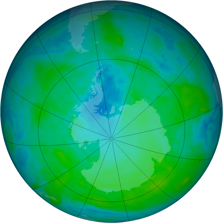 Antarctic ozone map for 16 January 1991